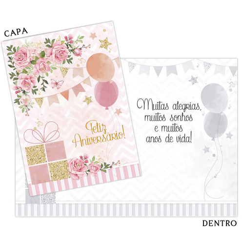 Cartão M - Aniversário Rosa  