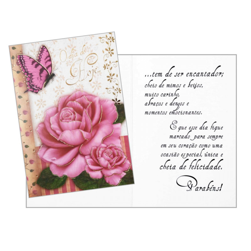 Cartão M - Aniversário Rosa